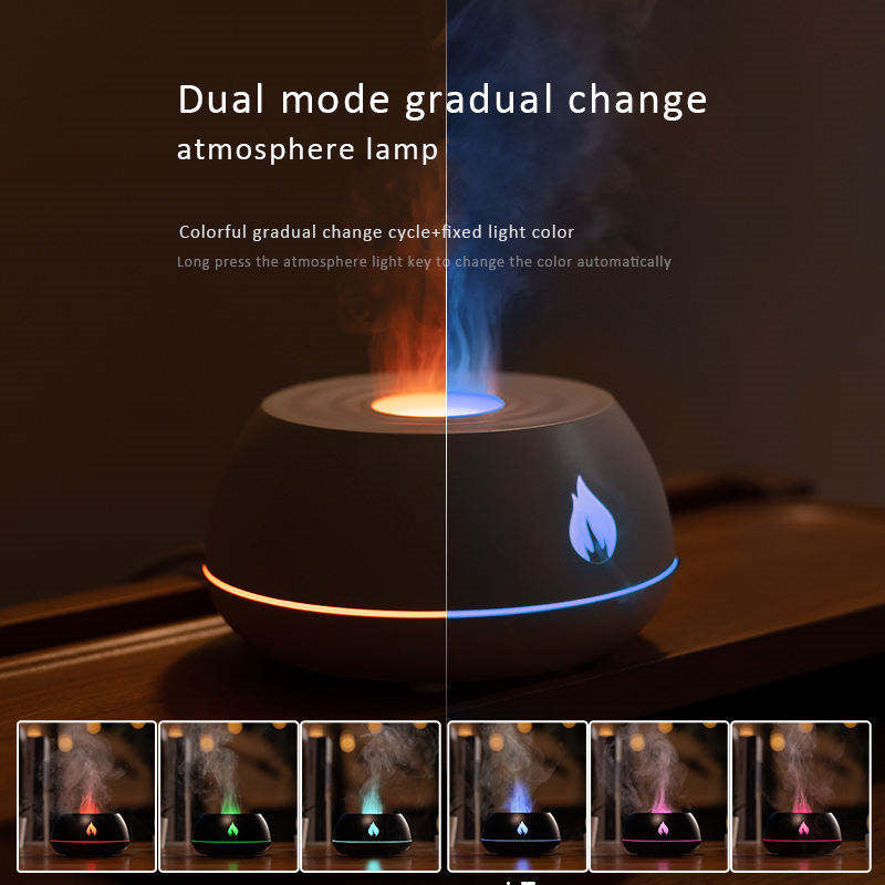 Flame Humidifier Aromatherapy Diffuser 7 Colors Light Home Air Humidifier 130ML USB Room Fragrance Essential Oil Diffuser